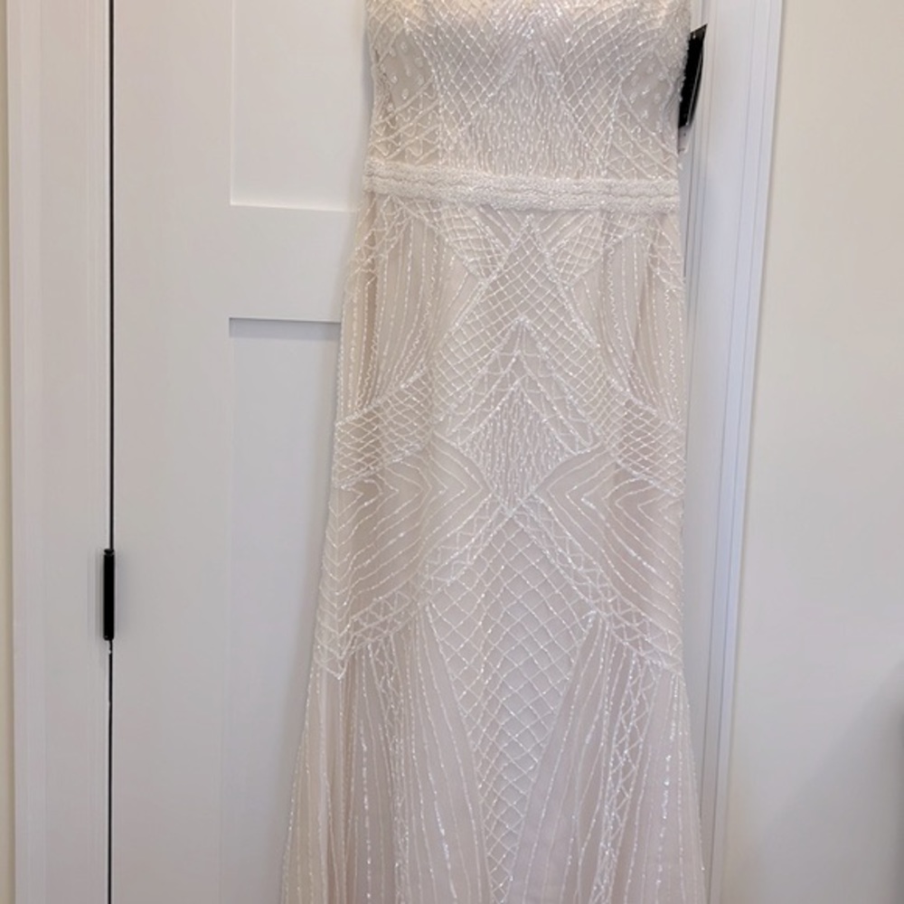 Basix Black Label Mesh Embellished Beaded Dress Gown NWT Color Ivory Size 4 - Picture 4 of 16